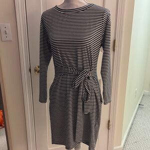 Striped Black and White Tie Waist Dress
